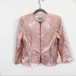 Nah Nah Petite Vintage Women's Pink Damask Sequin Fancy Fitted Jacket sz 8P